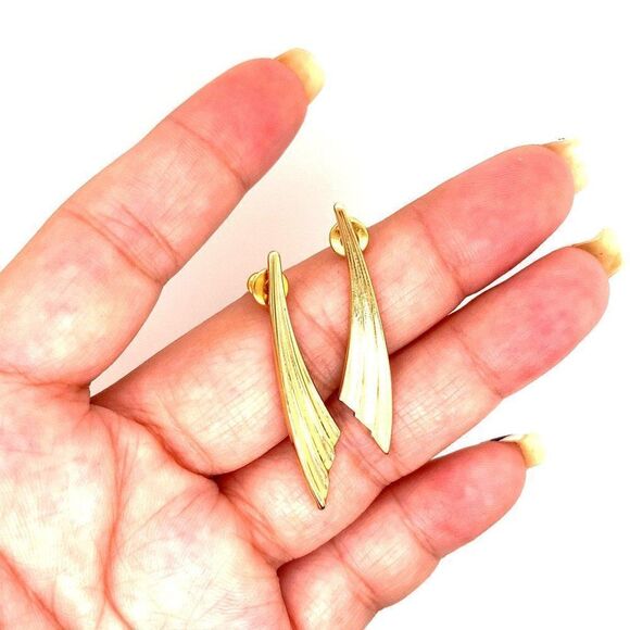 Gold Plated Feather Earrings - Picture 9 of 10